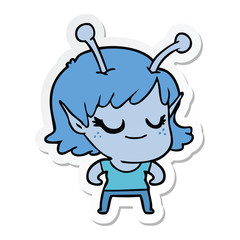 sticker of a smiling alien girl cartoon