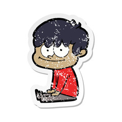 distressed sticker of a happy cartoon man