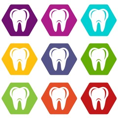 Hygiene of tooth icons 9 set coloful isolated on white for web
