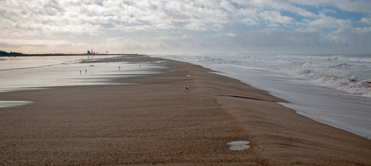 Pacific ocean wave tidal overflowing into Santa Clara river estuary at Ventura California United...
