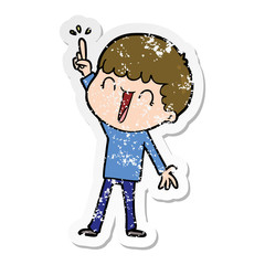 distressed sticker of a cartoon man with great idea