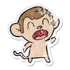 distressed sticker of a shouting cartoon monkey
