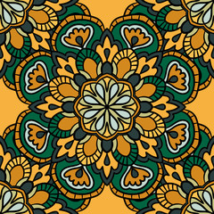Abstract seamless pattern with mandala flower. Mosaic, tile. Floral background. Vector illustration.    