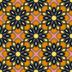 Abstract seamless pattern with mandala flower. Mosaic, tile. Floral background. Vector illustration.    