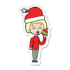 sticker of a cartoon woman ready for christmas