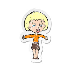 retro distressed sticker of a cartoon bored woman