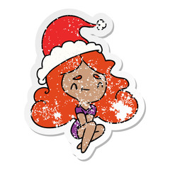 christmas distressed sticker cartoon of kawaii girl
