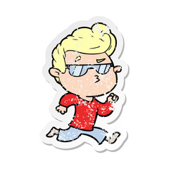distressed sticker of a cartoon cool guy