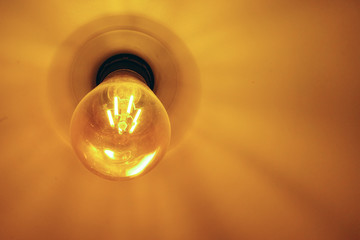 Filament bulb illuminated close up view innovation idea concept