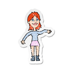 retro distressed sticker of a cartoon woman making hand gesture