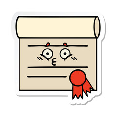 sticker of a cute cartoon certificate