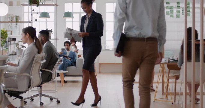 business people shaking hands young businessman greeting corporate manager for job interview enjoying career opportunity in busy office