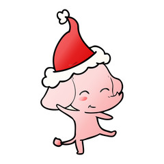 cute gradient cartoon of a elephant dancing wearing santa hat