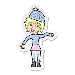 sticker of a cartoon woman wearing hat