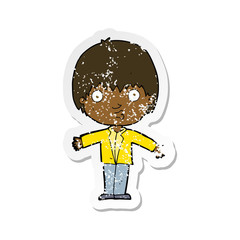 retro distressed sticker of a cartoon amazed boy