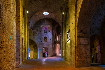 Perugia, Italy - Underground tunnels and chambers of the XVI century Rocca Paolina stone fortress in Perugia historic quarter - obrazy, fototapety, plakaty