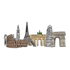 famous landmark in europe vector illustration with black lines isolated on white background © a3701027