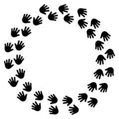Black human handprint, round frame for your text. Vector illustration