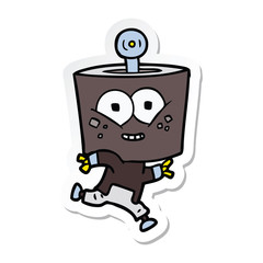 sticker of a happy cartoon robot running
