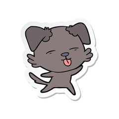 sticker of a cartoon dog sticking out tongue