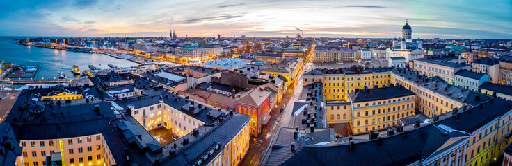 Aerial sunset view of Helsinki in winter time, Finland - obrazy, fototapety, plakaty