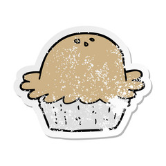 distressed sticker of a cartoon pie