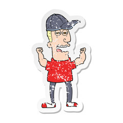 retro distressed sticker of a cartoon stressed man