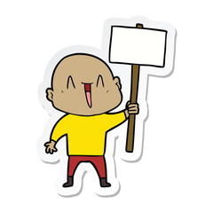 sticker of a happy cartoon bald man