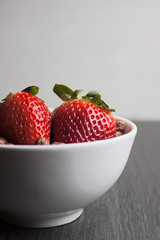 FRESAS ROJAS EN BOL CON CEREALES DE CHOCOLATE