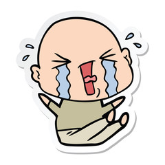 sticker of a cartoon crying bald man