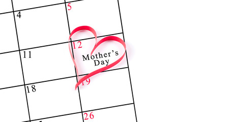 Red heart on 12 may mother's day calendar