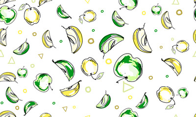 Apples sketch pattern background drawing green yellow cartoon set fruit isolated vector vector juicy summer cider