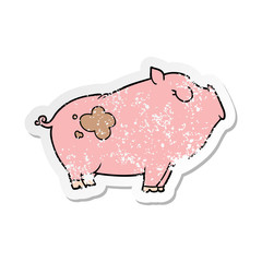 distressed sticker of a cartoon pig