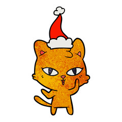 textured cartoon of a cat wearing santa hat