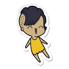 Obraz premium sticker of a cartoon happy hipster girl