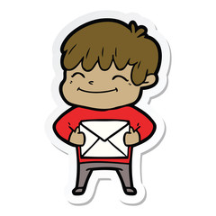 sticker of a cartoon happy boy