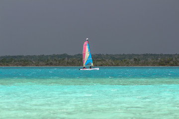 Sailing at Bacalar, Laguna de los Siete Colores, Mexico