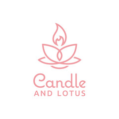 Candle with Lotus Flower for Traditional Spiritual Spa logo design