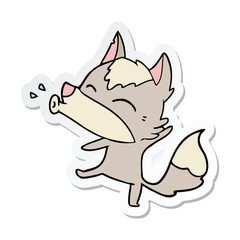 sticker of a howling wolf cartoon