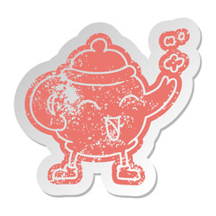distressed old sticker of a blue tea pot