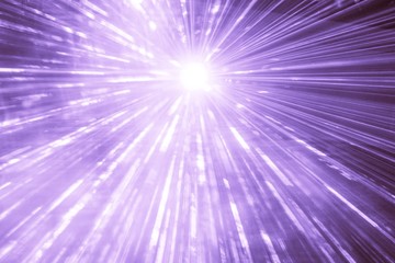 Purple laser show rays at top nightlife party event performance. Luxury entertainment with bright light source and many beams and streams to every side at nightclub event, festival or New Year's Eve