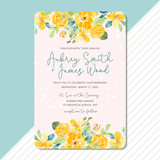 wedding invitation with yellow floral watercolor frame