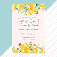 wedding invitation with yellow floral watercolor frame