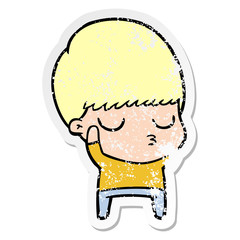 distressed sticker of a cartoon calm boy