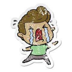distressed sticker of a cartoon crying man
