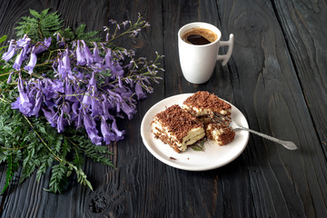 Coffee with cakes close-up