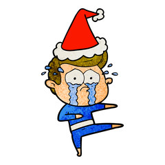 textured cartoon of a crying dancer wearing santa hat