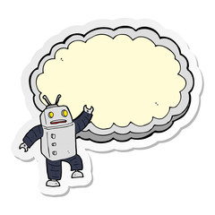sticker of a cartoon robot with space for text cloud