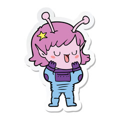 sticker of a happy alien girl cartoon