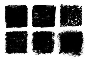 Vector set of big hand drawn brush strokes, stains for backdrops. Monochrome design elements set. One color monochrome artistic hand drawn backgrounds square shapes.